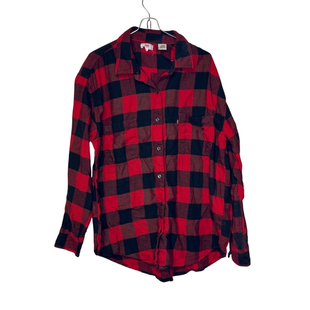 Levi's Mens Shirt Buffalo Plaid Flannel Red Black Long Sleeve Button Up Medium